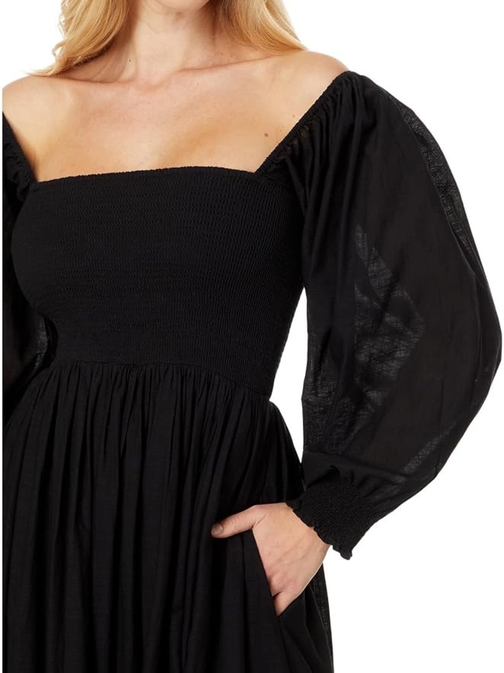 Free People Perfect Storm Midi Dress Puff Sleeve Lace, Black, Small - Picture 4 of 8